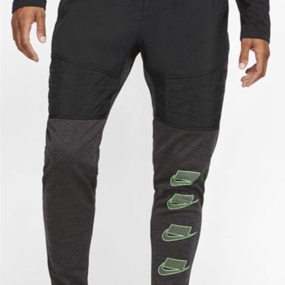 Nike Men's Black & Charcoal Joggers with Neon Green Logos